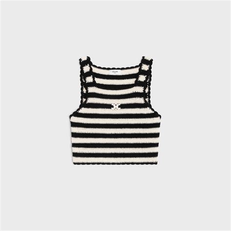 celine crop top black and white|TRIOMPHE STRIPED CROP TOP IN CROCHETED COTTON.